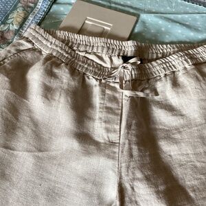 Talbots beige linen long pants, 1X, drawstring waist, NWOT